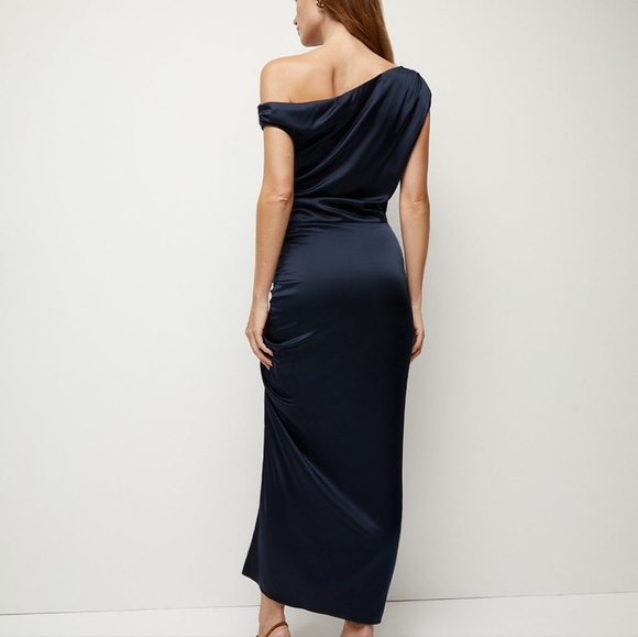 Veronica Beard navy Kadie Dress NWT 00 $648 stretch silk satin ruched mini - Picture 6 of 11